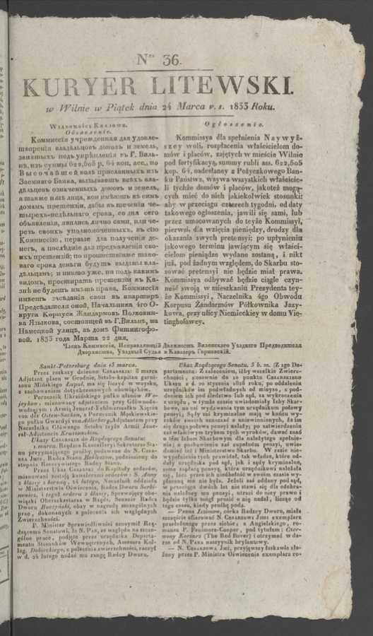 Kuryer Litewski. 1833, numer 36