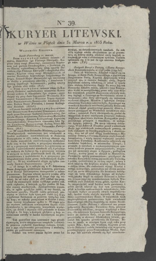 Kuryer Litewski. 1833, numer 39