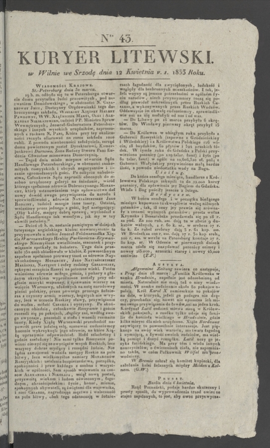 Kuryer Litewski. 1833, numer 43