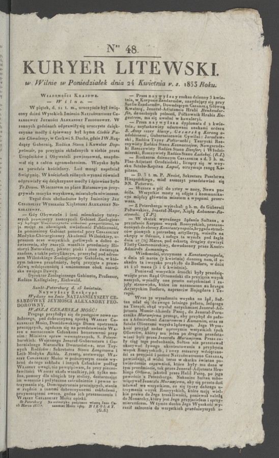 Kuryer Litewski. 1833, numer 48
