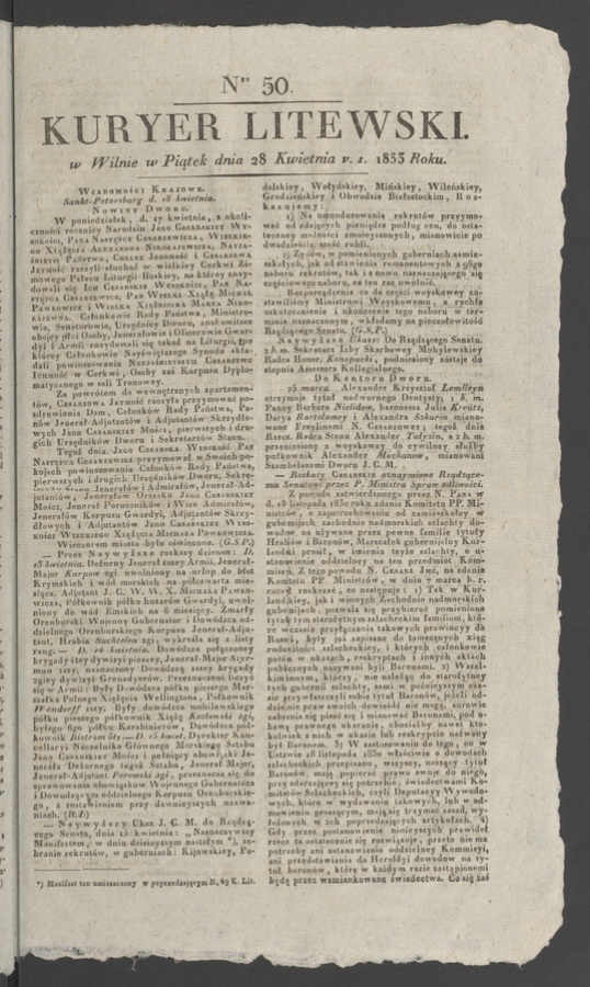 Kuryer Litewski. 1833, numer 50