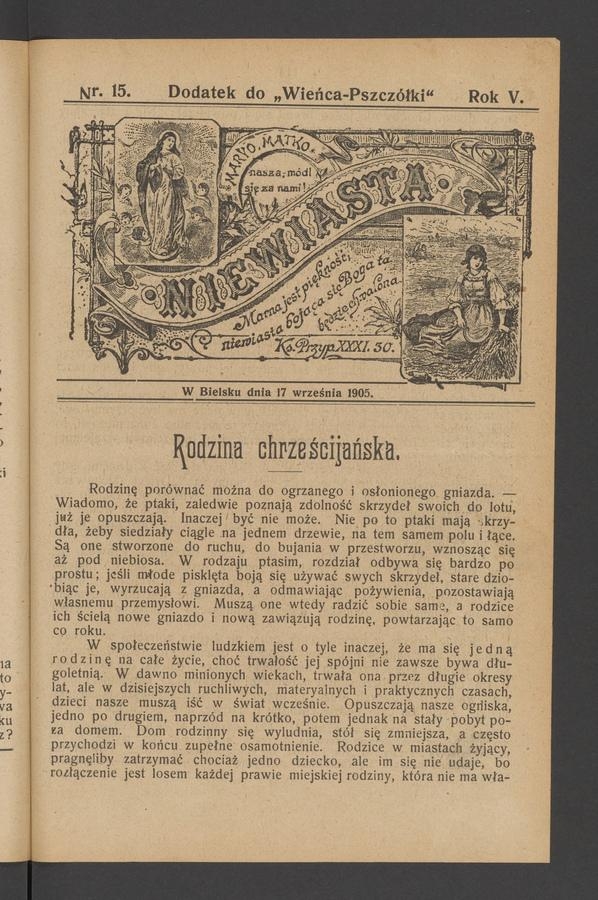 Niewiasta : dodatek do „Wieńca-Pszczółki”. Rok 5, 1905, numer 15