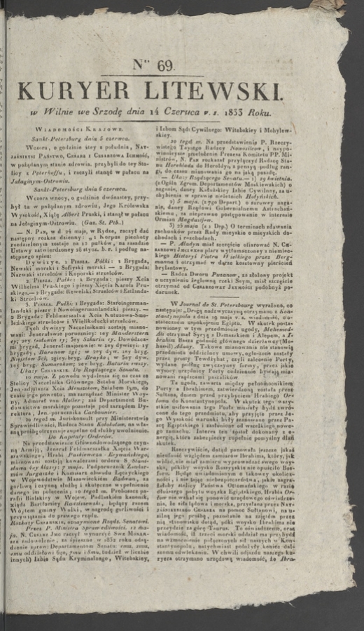 Kuryer Litewski. 1833, numer 69