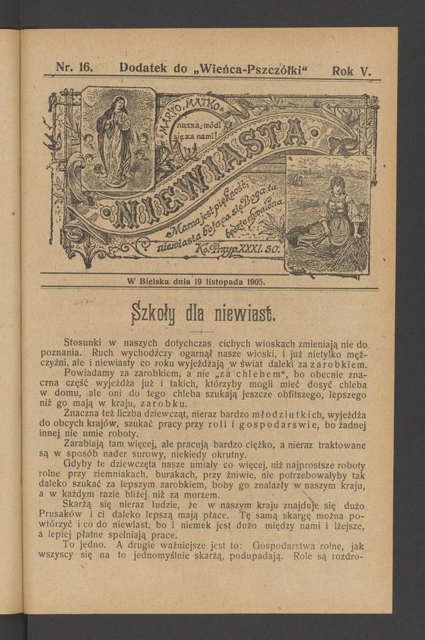Niewiasta : dodatek do „Wieńca-Pszczółki”. Rok 5, 1905, numer 16