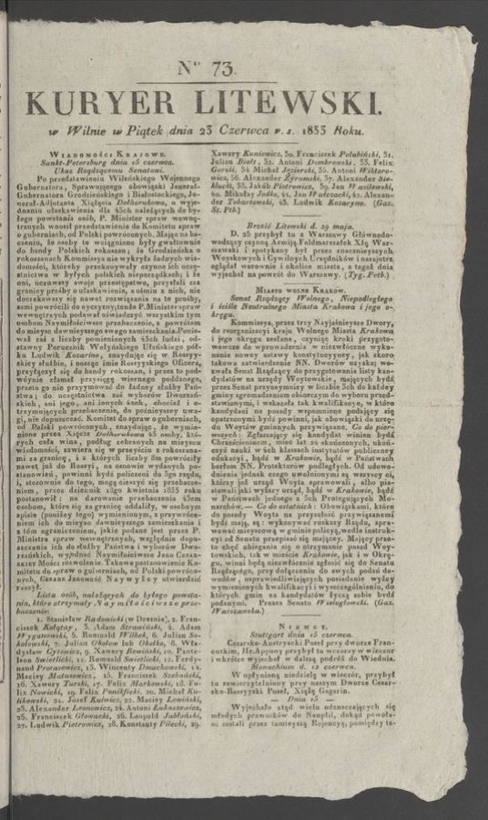 Kuryer Litewski. 1833, numer 73