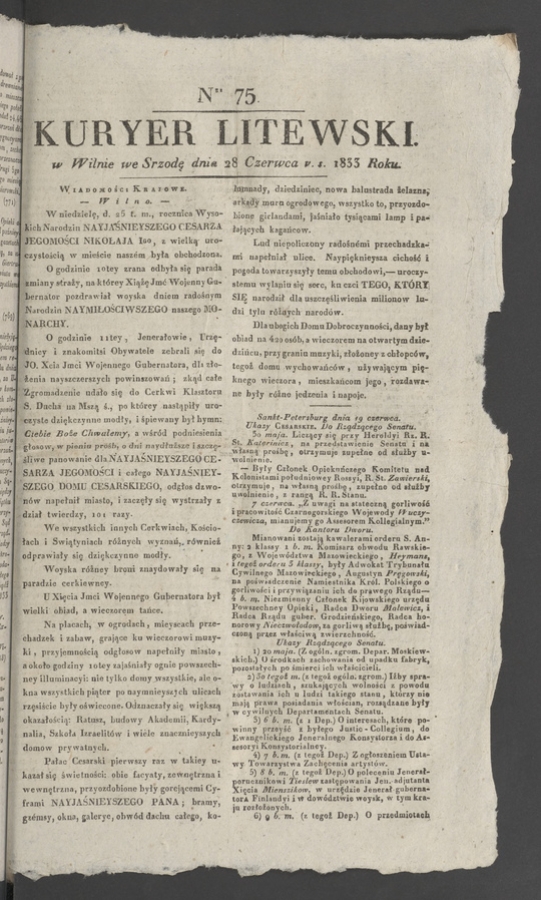 Kuryer Litewski. 1833, numer 75