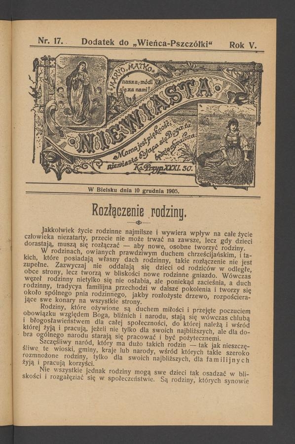 Niewiasta : dodatek do „Wieńca-Pszczółki”. Rok 5, 1905, numer 17