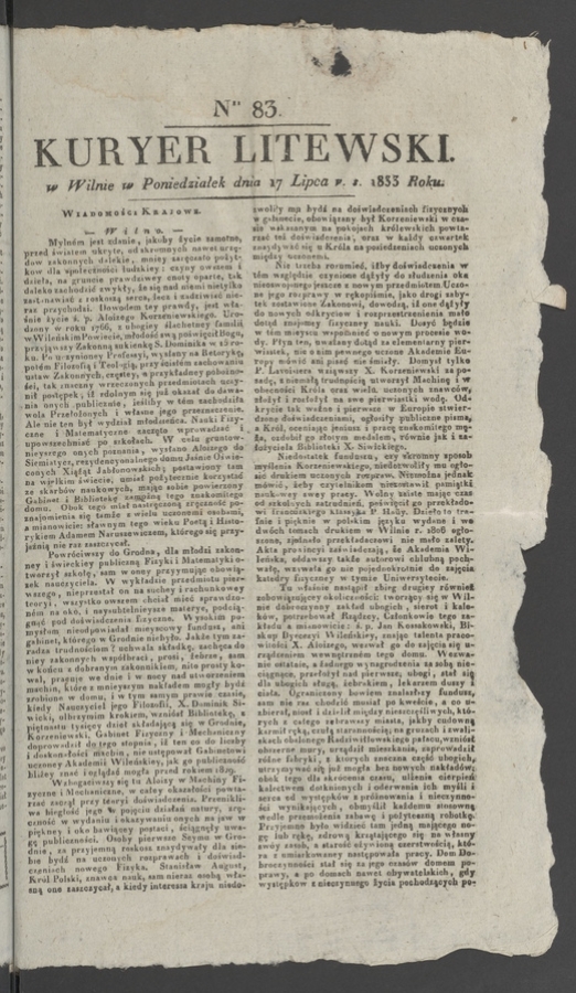 Kuryer Litewski. 1833, numer 83