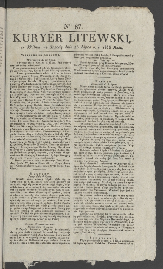 Kuryer Litewski. 1833, numer 87