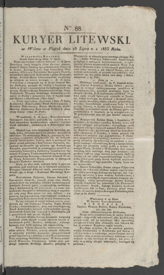 Kuryer Litewski. 1833, numer 88