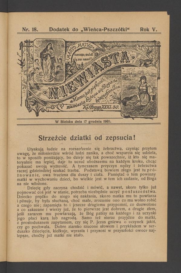 Niewiasta : dodatek do „Wieńca-Pszczółki”. Rok 5, 1905, numer 18