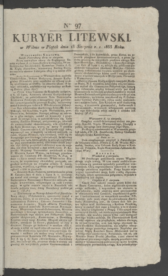 Kuryer Litewski. 1833, numer 97