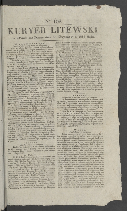 Kuryer Litewski. 1833, numer 102