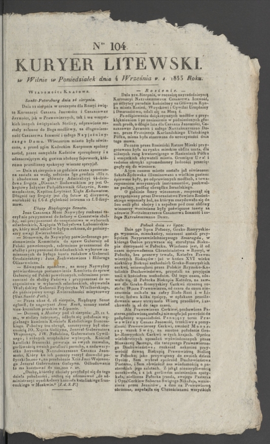 Kuryer Litewski. 1833, numer 104