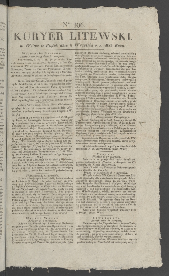 Kuryer Litewski. 1833, numer 106