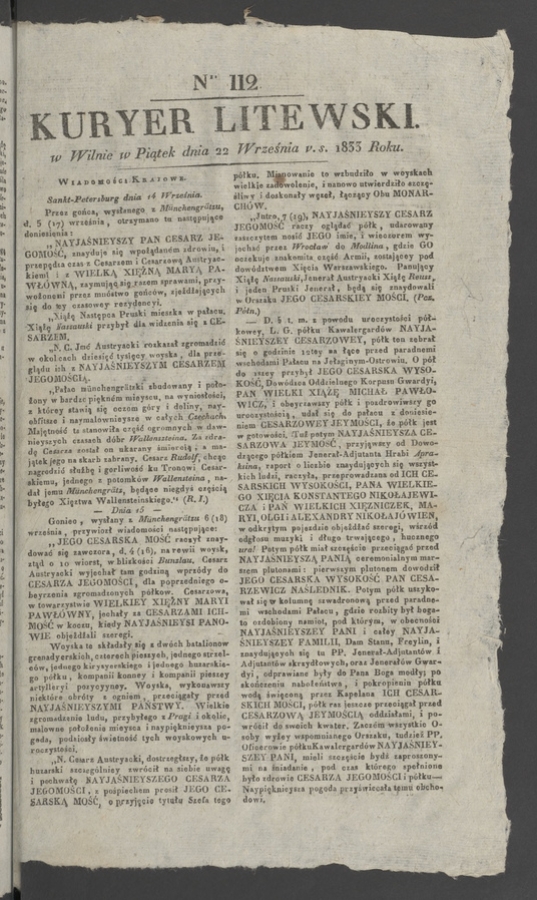 Kuryer Litewski. 1833, numer 112