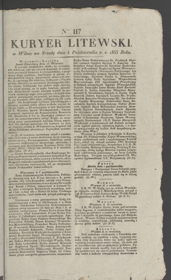 Kuryer Litewski. 1833, numer 117