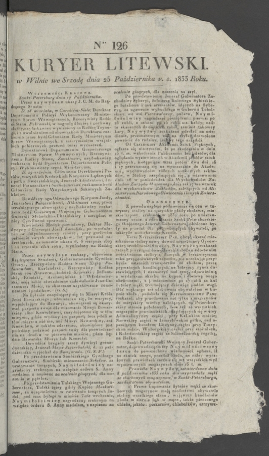 Kuryer Litewski. 1833, numer 126