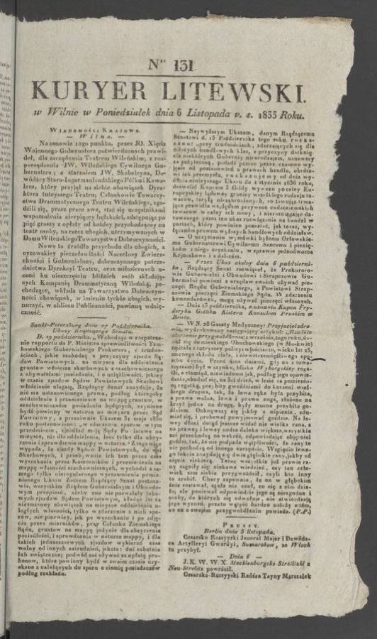 Kuryer Litewski. 1833, numer 131