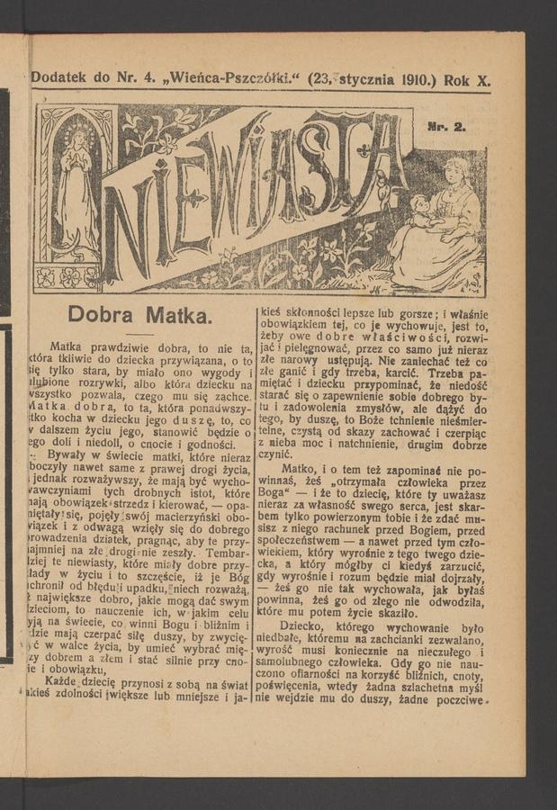 Niewiasta : dodatek do numeru 4 „Wieńca-Pszczółki”. Rok 10, 1910, numer 2