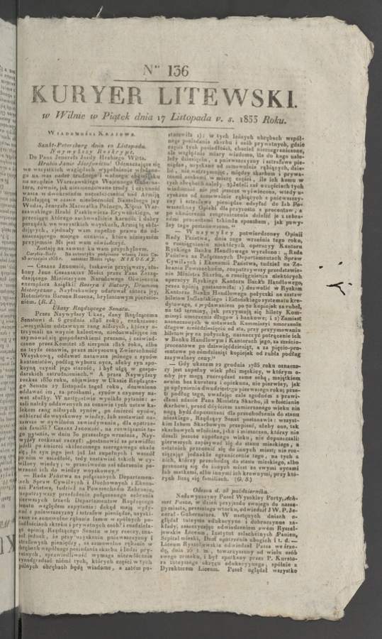 Kuryer Litewski. 1833, numer 136