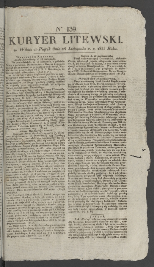 Kuryer Litewski. 1833, numer 139