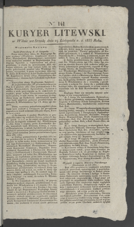 Kuryer Litewski. 1833, numer 141