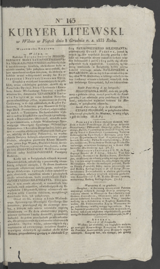Kuryer Litewski. 1833, numer 145