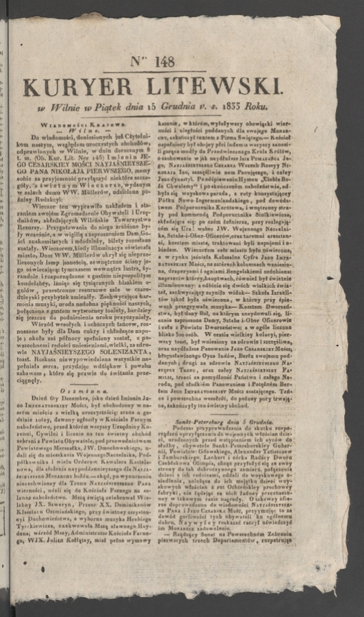 Kuryer Litewski. 1833, numer 148