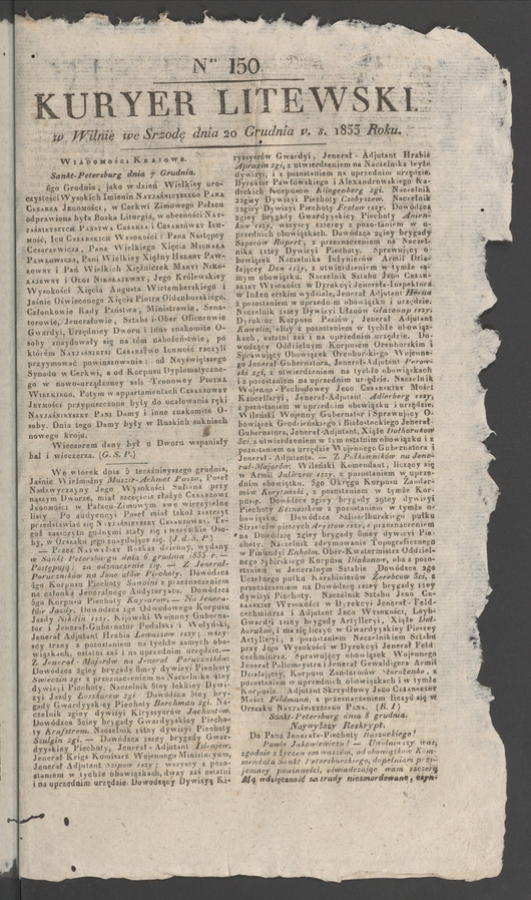 Kuryer Litewski. 1833, numer 150