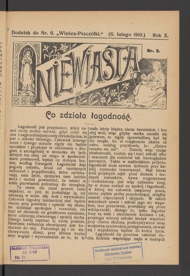 Niewiasta : dodatek do numeru 6 „Wieńca-Pszczółki”. Rok 10, 1910, numer 3