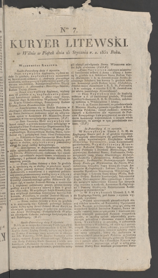 Kuryer Litewski. 1831, numer 7