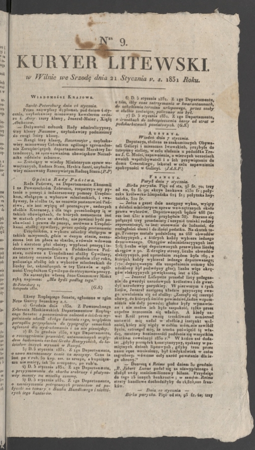 Kuryer Litewski. 1831, numer 9