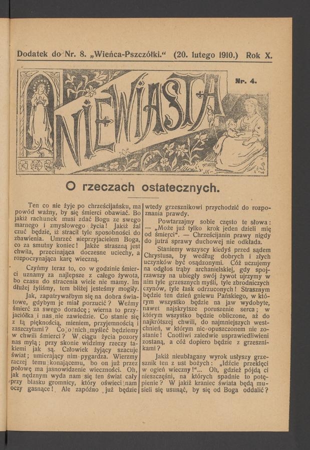 Niewiasta : dodatek do numeru 8 „Wieńca-Pszczółki”. Rok 10, 1910, numer 4