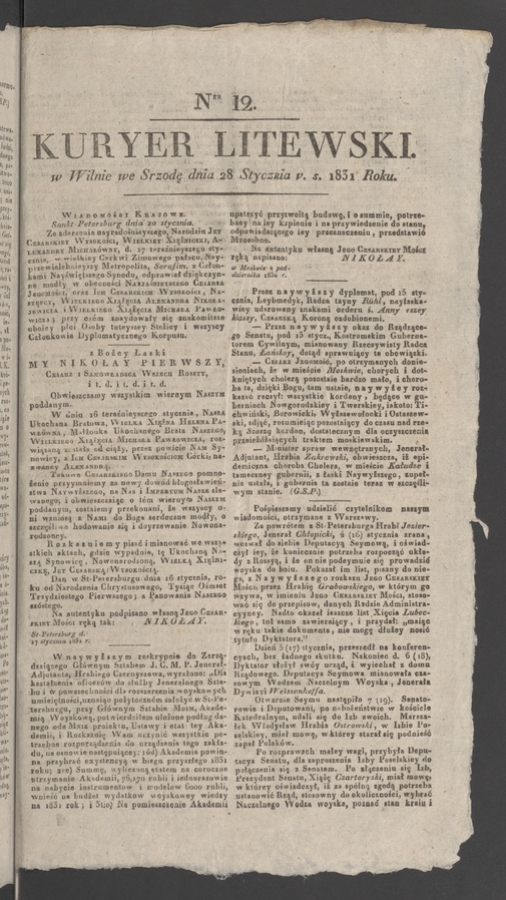 Kuryer Litewski. 1831, numer 12