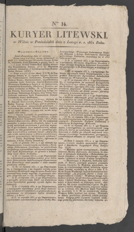 Kuryer Litewski. 1831, numer 14