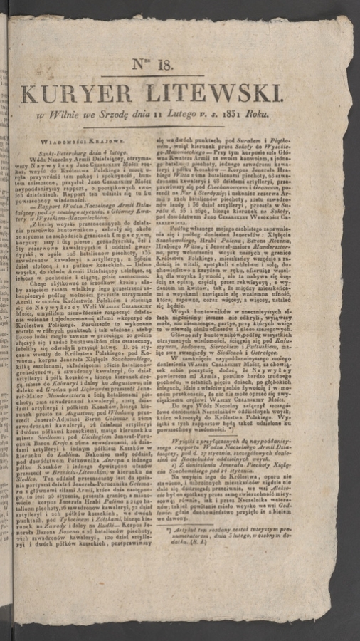 Kuryer Litewski. 1831, numer 18