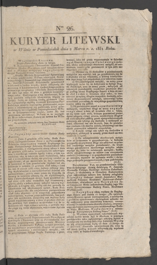 Kuryer Litewski. 1831, numer 26