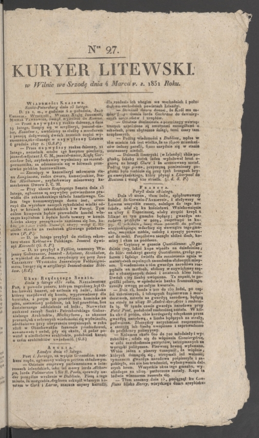 Kuryer Litewski. 1831, numer 27