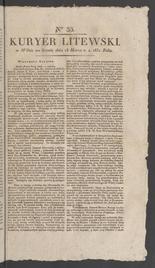 Kuryer Litewski. 1831, numer 33