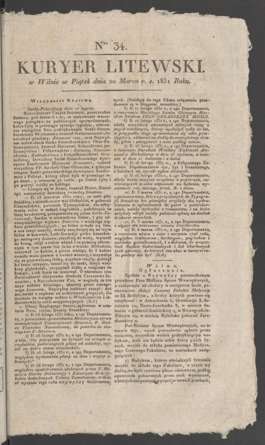 Kuryer Litewski. 1831, numer 34