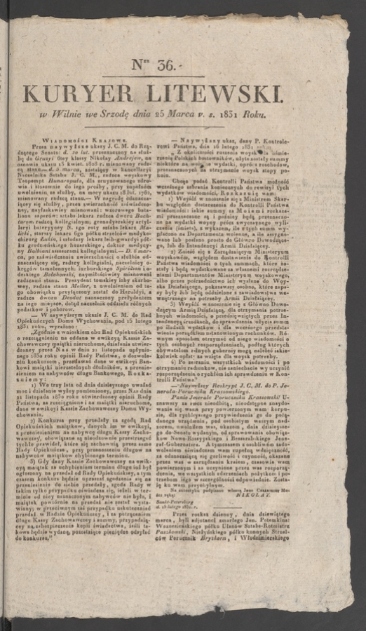 Kuryer Litewski. 1831, numer 36