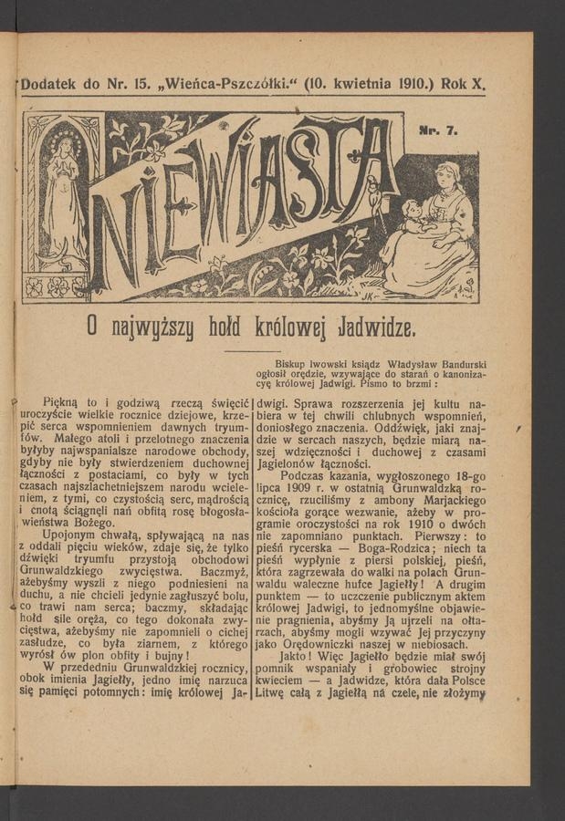 Niewiasta : dodatek do numeru 15 „Wieńca-Pszczółki”. Rok 10, 1910, numer 7
