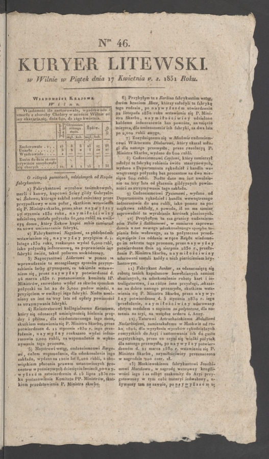 Kuryer Litewski. 1831, numer 46