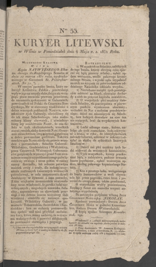 Kuryer Litewski. 1831, numer 53