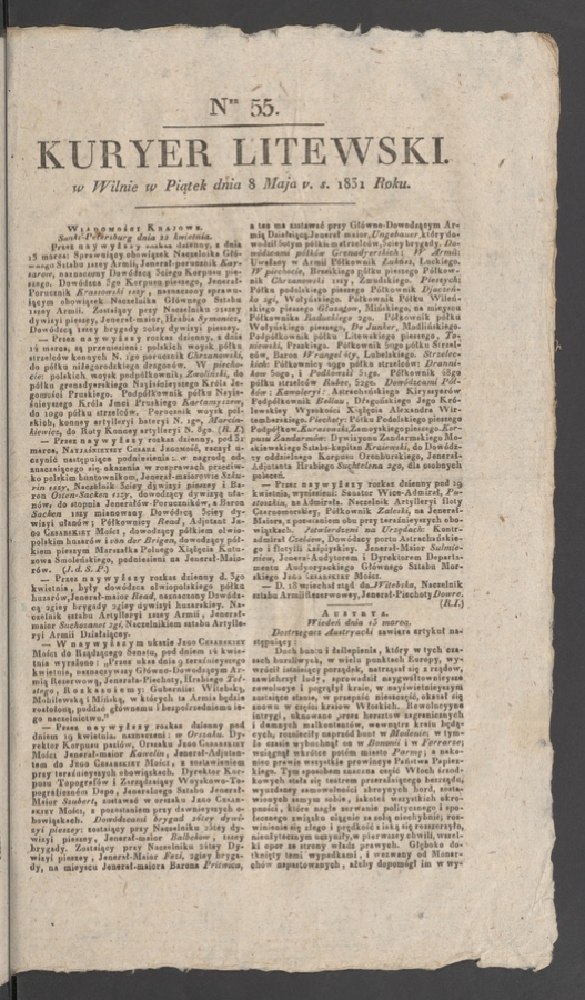 Kuryer Litewski. 1831, numer 55