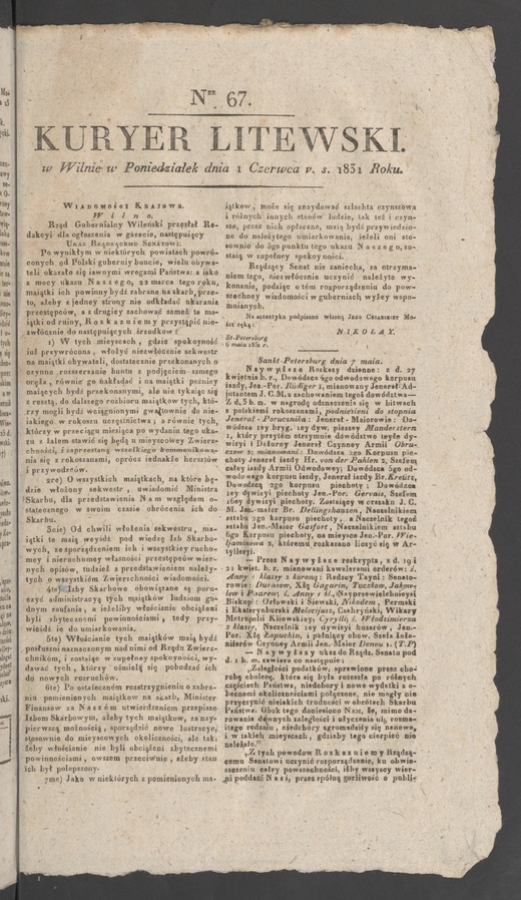 Kuryer Litewski. 1831, numer 67