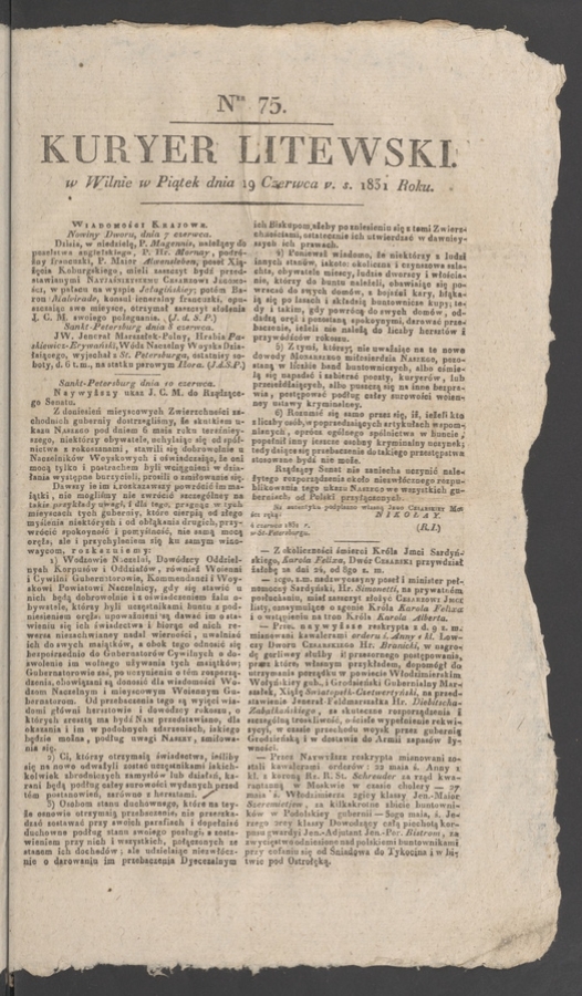 Kuryer Litewski. 1831, numer 75