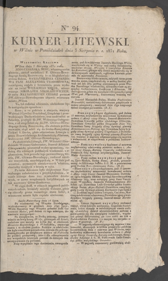 Kuryer Litewski. 1831, numer 94