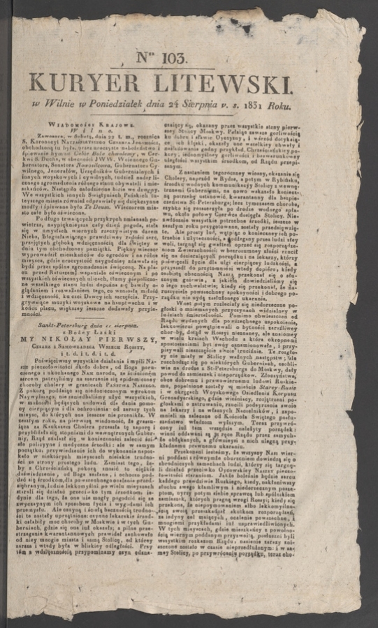 Kuryer Litewski. 1831, numer 103